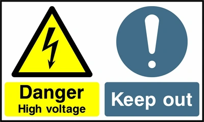 Danger — High voltage — Keep out. Side-by-side panels. Artwork MULT0045.