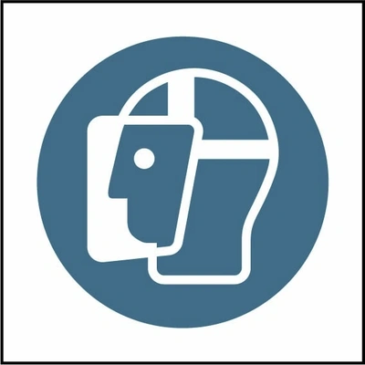Wear face shield pictogram sign showing blue face shield pictogram without wording. Artwork PPE0049.