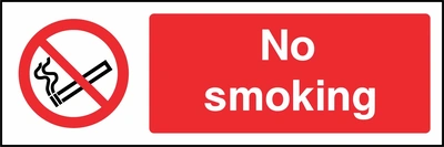 No smoking sign. red cigarette or naked-flame prohibition pictogram beside a red wording panel. Artwork SMOK0003.