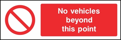 No vehicles beyond this point sign showing plain red prohibition symbol beside wording. Artwork ACCE0013.