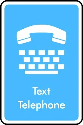 Text Telephone printed sign. Blue information artwork INFO0032.