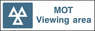 MOT Viewing area sign showing a blue identification pictogram beside the printed location wording. Artwork GARA0013.