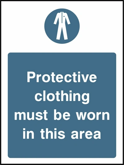 Protective clothing must be worn in this area. Food processing sign artwork FOOD0005.