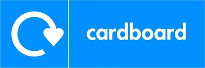 Cardboard recycling sign showing white recycling arrow and wording on a blue letterbox panel. Artwork PAPE0002.