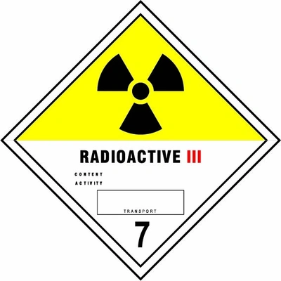 Radioactive III — 7 sign showing diamond-shaped dangerous-substance symbol with supplied colours and markings. Artwork DANG0022.