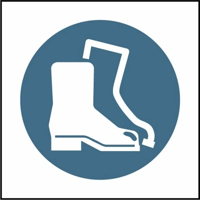Wear protective footwear pictogram sign showing blue protective boot pictogram without wording. Artwork PPE0055.