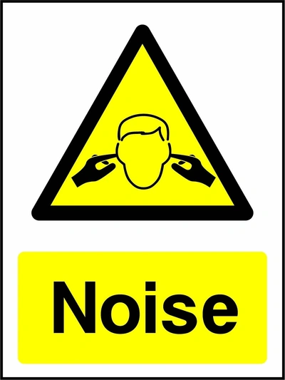 Noise sign showing yellow noise area warning triangle above wording. Artwork MACH0023.