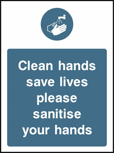 Clean hands save lives — Please sanitise your hands. Food processing sign artwork FOOD0031.