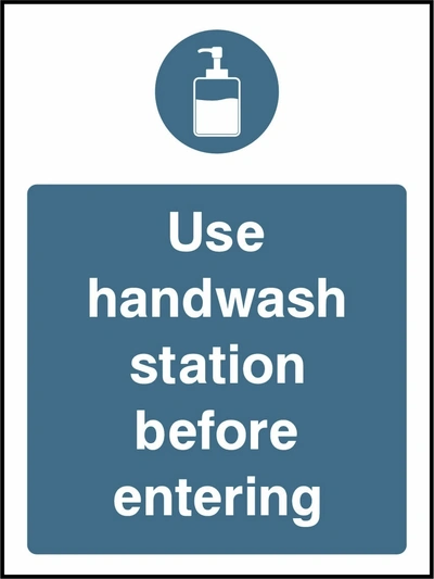 Use handwash station before entering. Food processing sign artwork FOOD0033.