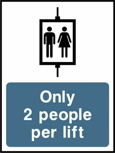 Only 2 people per lift sign showing two-person lift illustration above wording. Artwork LIFT0030.