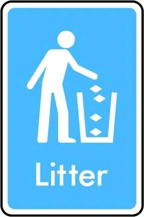 Litter printed sign. Blue information artwork INFO0020.