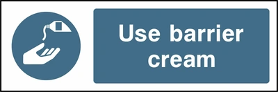 Use barrier cream sign showing blue barrier cream pictogram beside wording. Artwork PPE0020.