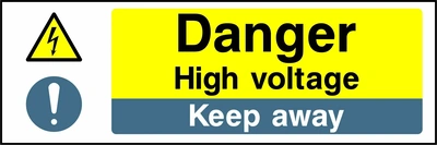 Danger — High voltage — Keep away. Stacked message panels. Artwork MULT0004.