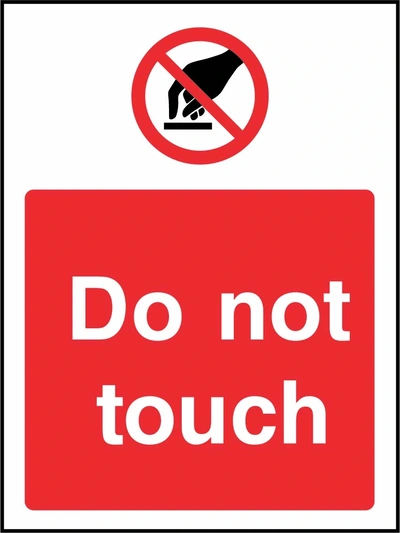 Do not touch sign showing red hand prohibition symbol above wording. Artwork MACH0041.