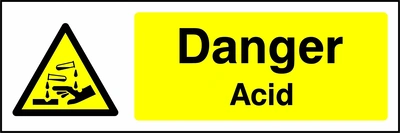 Danger — Acid sign with yellow triangular corrosion pictogram beside wording. Artwork CHEM0001.