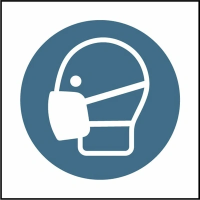 Wear face mask pictogram sign showing blue face mask pictogram without wording. Artwork PPE0053.
