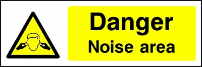 Danger — Noise area sign showing yellow noise area warning triangle beside wording. Artwork MACH0003.