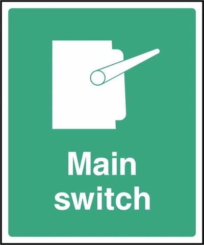 Main switch sign showing switch pictogram. Artwork FAID0011.