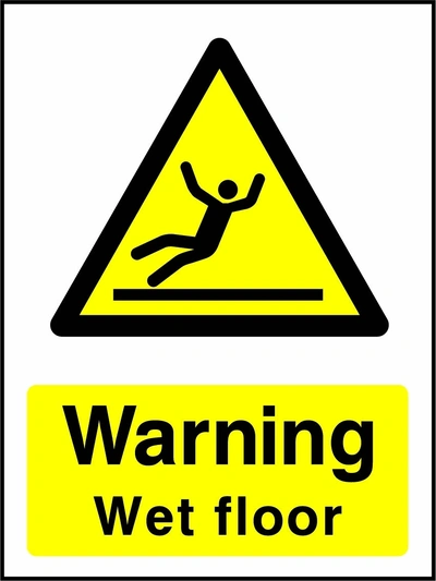 Warning — Wet floor sign showing yellow slipping person warning pictogram above wording. Artwork GENE0064.