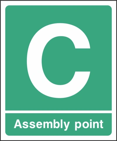 C — Assembly point sign showing portrait assembly point C. Artwork EMER0092.