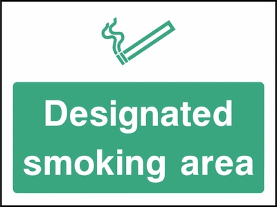 Designated smoking area sign. green smoking or vaping pictogram and wording panel. Artwork SMOK0085.
