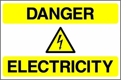 Danger — Electricity sign showing yellow electrical lightning bolt warning triangle with wording. Artwork ELEC0067.