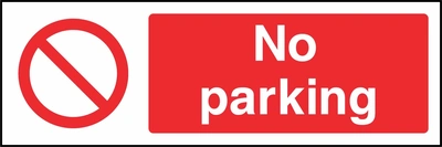 No parking sign showing plain red prohibition symbol beside wording. Artwork ACCE0014.