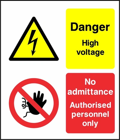 Danger — High voltage — No admittance authorised personnel only. Vertical arrangement. Artwork MULT0053.