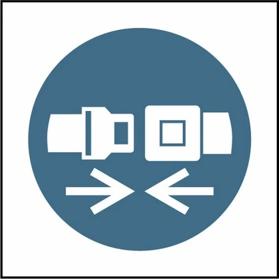 Wear safety belts pictogram sign showing blue safety belt pictogram without wording. Artwork PPE0057.