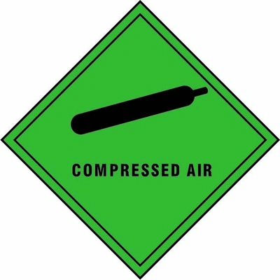 Compressed air sign showing diamond-shaped dangerous-substance symbol with supplied colours and markings. Artwork DANG0010.