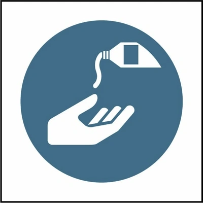 Use barrier cream pictogram sign showing blue barrier cream pictogram without wording. Artwork PPE0058.