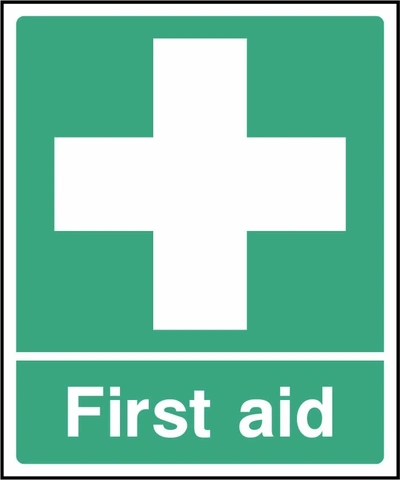 First aid sign showing white cross above wording. Artwork FAID0001.