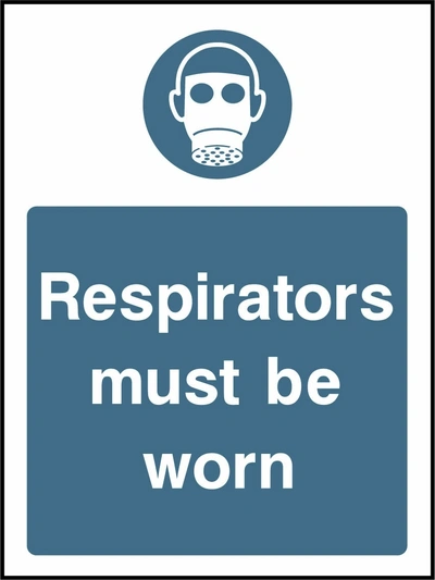 Respirators must be worn sign showing blue respirator pictogram above wording. Artwork PPE0041.