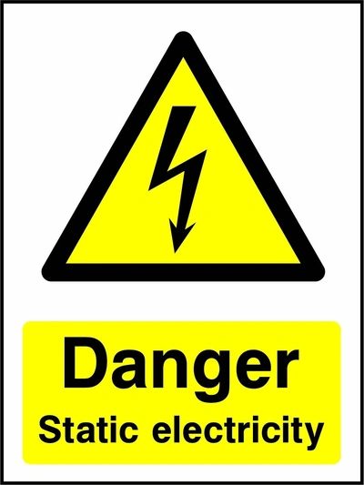 Danger — Static electricity sign showing yellow electrical lightning bolt warning triangle above wording. Artwork ELEC0056.