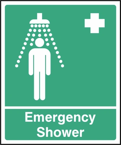 Emergency Shower sign showing person under shower pictogram. Artwork FAID0008.