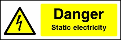Danger — Static electricity sign showing yellow electrical lightning bolt warning triangle beside wording. Artwork ELEC0024.