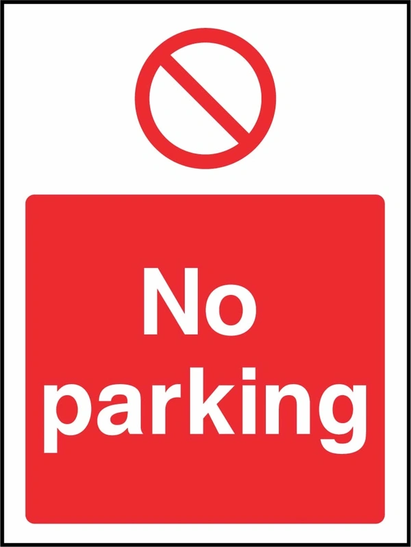 No parking sign showing plain red prohibition symbol above wording. Artwork ACCE0038.