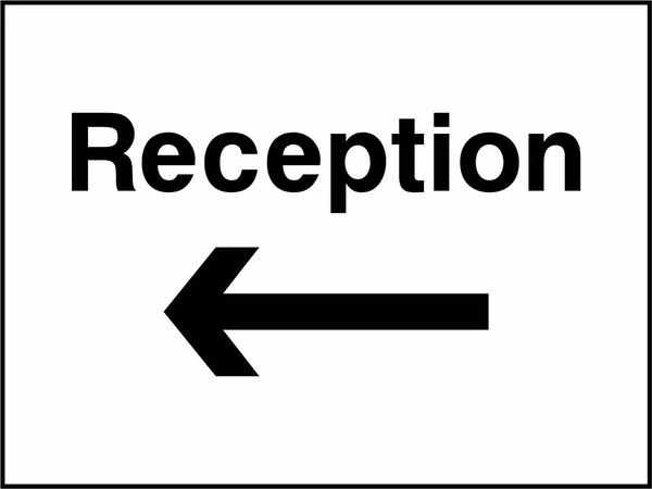 Reception — Left arrow sign. Original hotel notice artwork HOTE0008.
