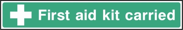 First aid kit carried sign showing white cross beside equipment message. Artwork FAID0037.