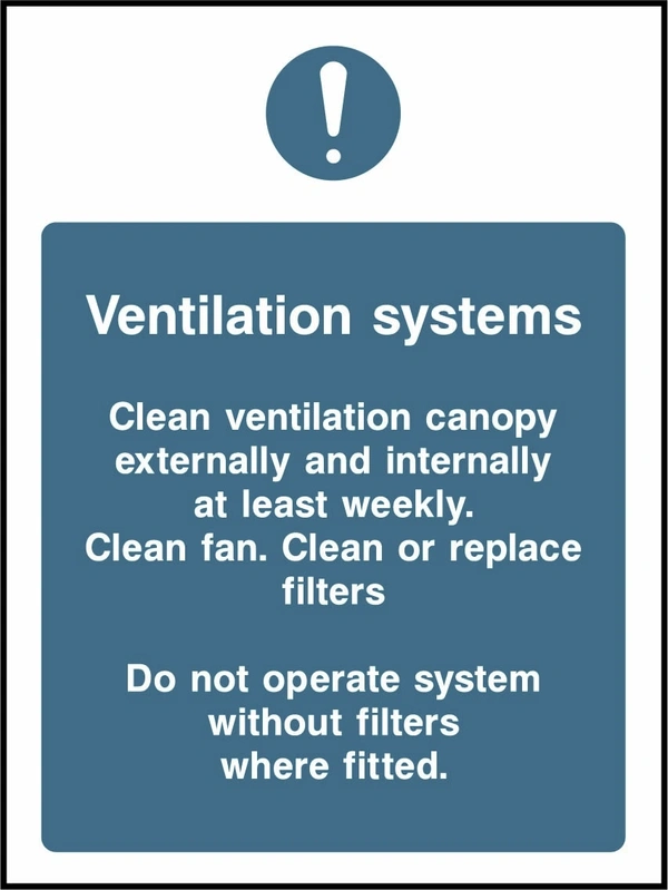 Ventilation systems — Cleaning and filter instructions. Food processing sign artwork FOOD0017.