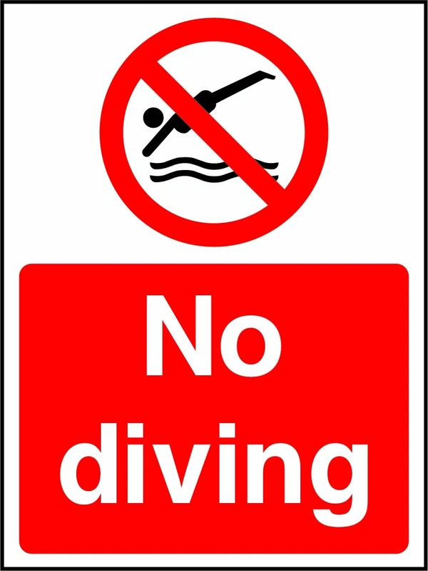 No diving sign showing a red prohibition pictogram above the printed instruction. Artwork WATE0004.