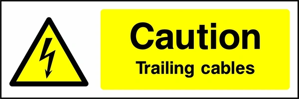 Caution — Trailing cables sign showing yellow electrical lightning bolt warning triangle beside wording. Artwork ELEC0028.