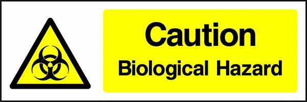 Caution — Biological hazard sign with yellow triangular biohazard pictogram beside wording. Artwork CHEM0043.