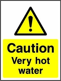 Caution — Very hot water sign. Original hotel notice artwork HOTE0022.