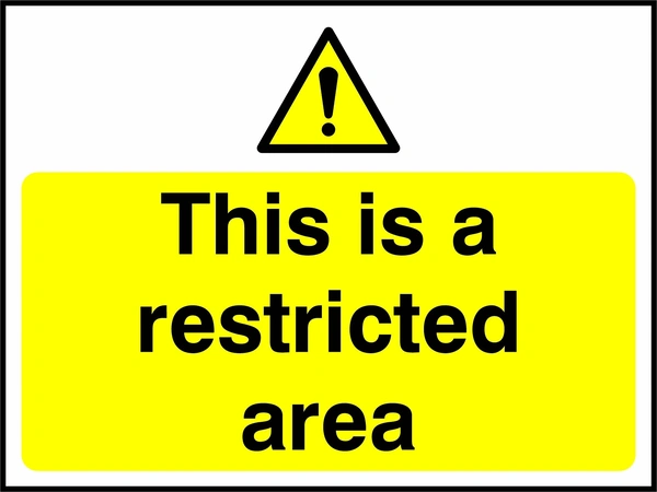 This is a restricted area sign. yellow pictogram and text panel. Artwork SECU0058.