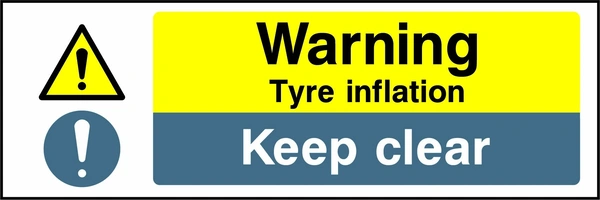 Warning — Tyre inflation — Keep clear. Stacked message panels. Artwork MULT0008.
