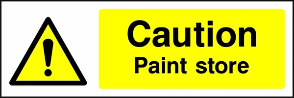 Caution — Paint store sign showing yellow exclamation warning pictogram beside wording. Artwork GENE0028.