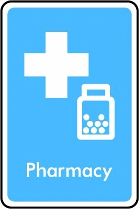 Pharmacy printed sign. Blue information artwork INFO0026.
