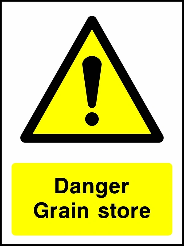 Danger — Grain store sign showing yellow warning triangle and exclamation mark above wording. Artwork COUN0038.