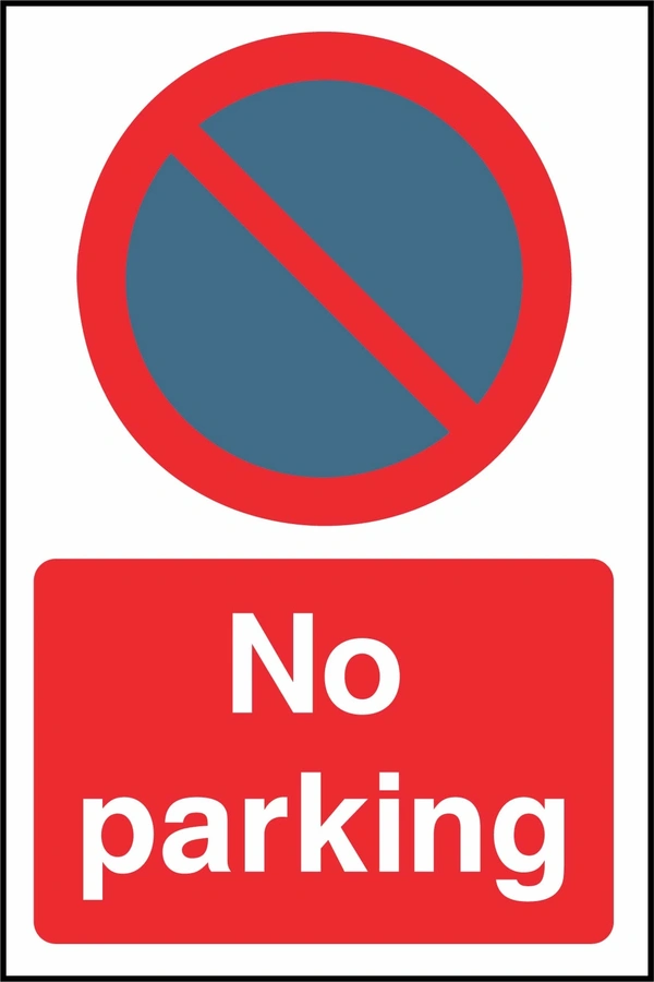 No parking sign. red-and-blue no-parking pictogram and wording. Supplied artwork PARK0065.